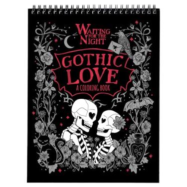Imagem de Livro de colorir Conquest Journals Waiting for The Night Gothic Love, designs góticos inspirados no dia dos namorados para colorir, 30 páginas perfuradas, espiral superior, capa traseira durável