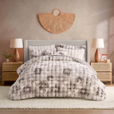 Imagem de YnM Cobertor pesado ultramacio, cobertor de cama pesado fofo com bolhas, edredom grande de pele sintética de pelúcia, peça de decoração de casa macia e quente (marrom tie-dye, 228 x 223 cm, 6,8 kg