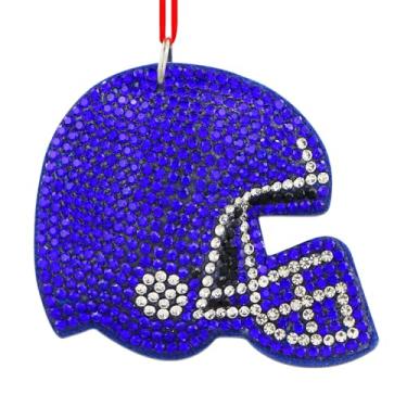 Imagem de Ornamentos de Natal para capacete de futebol – Enfeites de futebol de fibra para decorações de árvore de Natal, enfeites de pendurar para esportes azuis, enfeites de rúgbi, presentes de lembrança de