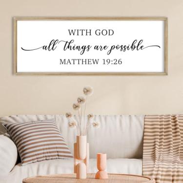 Imagem de FZMHASLWW With God All Things Are Possible Wall Decor Art 101.6 cm x 38.1 cm God Is Within Her She Will Not Fall Matthew 19:26 Sign Bible Verse Large Wooden Framed Wall Hanging (Madeira)