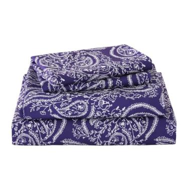 Imagem de Yibeizi Jogo de lençol king size, com bolso profundo, roxo, paisley, estampa floral, microfibra macia Oeko-Tex, lençóis e fronhas hipoalergênicos, sem vincos