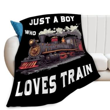 Imagem de Cobertor Amante de Trem Just a Boy Who Loves Train Throw Blankets Presentes para Meninas Meninos Crianças Macio Confortável Lã Pelúcia para Sofá-Cama 127 cm x 101 cm