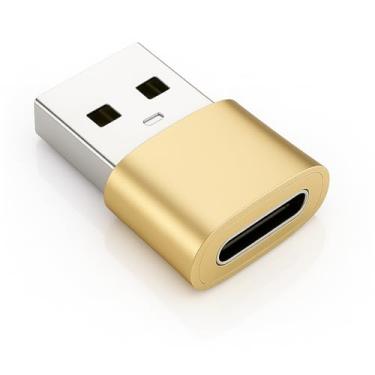 Imagem de Adaptador USB para USB-C, Conversor USB-A Macho para Tipo C Fêmea, Compacto (dourado)