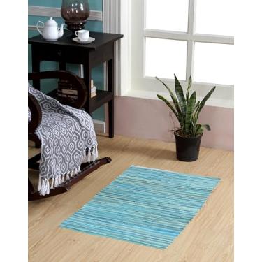 Imagem de VEVARA HOMES Tapete Chindi de algodão feito à mão, retangular, lavável, tapetes reciclados para decoração de casa, sala de estar e quarto (azul-petróleo, 5 x 9 m)