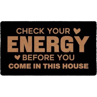 Imagem de Verifique sua energia antes de entrar nesta casa, tapete de boas-vindas, tapete de plástico antiderrapante, borracha traseira, presente de 76 x 43 cm