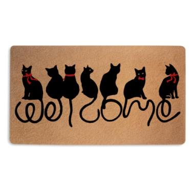 Imagem de Tapete de porta de gato falso coco coco capacho com suporte de PVC antiderrapante 45 x 76 cm, tapete de boas-vindas de gato fofo para decoração de varanda de entrada ao ar livre para casa, inauguração