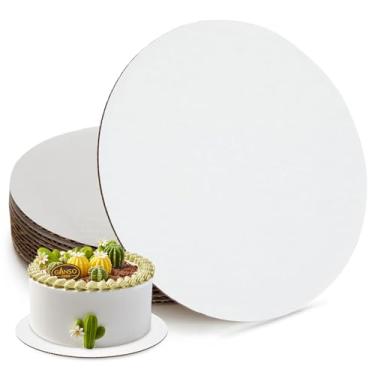 Imagem de Tábuas de bolo brancas redondas de 20 cm, base de bolos redondos de grau alimentício para festas de casamento, aniversário, pizza, pacote com 6