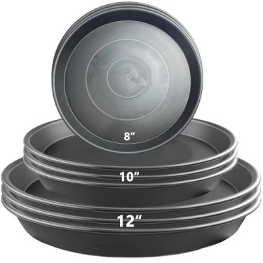 Imagem de Garrdeen Conjunto de 9 pires de plantas cinza, 7 x 20 cm, 7 x 25 cm, 7 x 30 cm, bandejas de plástico resistente e durável, pratos coletores de água grandes, bandejas redondas para jardinagem interna e