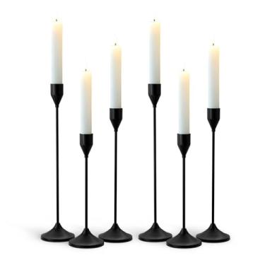 Imagem de Castiçal de metal preto de latão, castiçal vintage, suporte de vela para decoração de casamento, jantar, festa, serve para velas de 1,9 cm de espessura e velas de LED (conjunto de 6 peças)