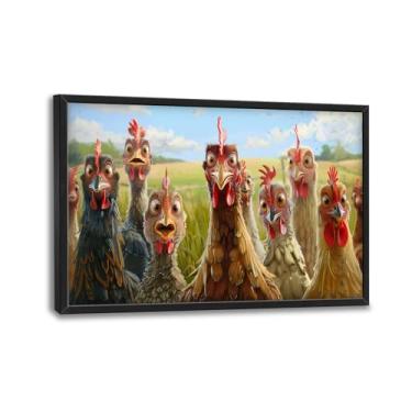 Imagem de Trimety Arte de parede de galinha para sala de estar tamanho extra grande galo decoração de parede de animais engraçados impressões em tela imagens gigantes pintura emoldurada casa sala de jantar