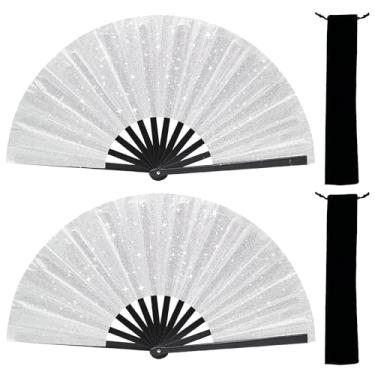 Imagem de Ventoinha dobrável grande com glitter, leque de mão para rave clack pop ventilador para dança de linha, fãs de clacking para botas no chão, dança, festa para EDM, festival de música, flashes quentes
