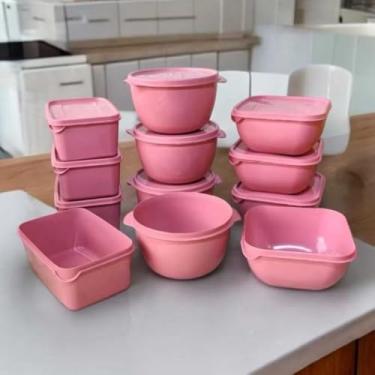 Imagem de Marmita portatil Kit 12 Potes cozinha Plásticos Formatos Variados para marmita variados organizadores de alimento(rosa Danone)
