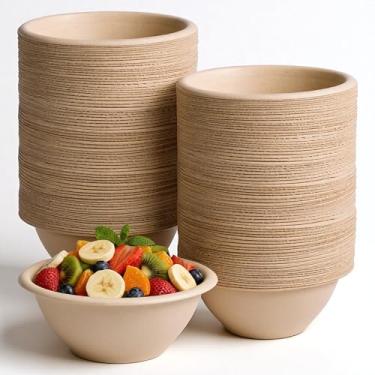 Imagem de LIQWEI 200 tigelas de papel descartáveis compostáveis de 227 g, tigelas naturais de cana de açúcar tigela de sopa ecológica para sorvete, sobremesas, saladas, ração para animais de estimação