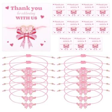 Imagem de Conjunto de 12 Pulseiras de Cordão Trançado com Laço, Ajustáveis Pulseiras Laço Rosa com 12 Cartões Motivacionais Joias da Amizade em Corda Trançada para Presentes Aniversário Amigas