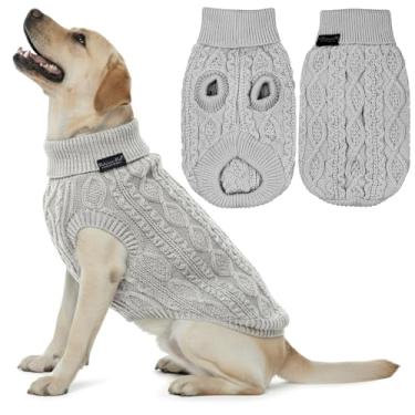 Imagem de Parisian Pet Suéter unissex para cães – puxar, gola rolê cinza – roupas de outono, inverno – furos flexíveis para os braços para cães grandes – G