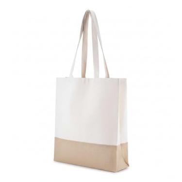 Imagem de Sacola Ecológica de Algodão e Juta, Branca com Base Natural, 42x38cm, Alças de 30cm, 220g/m², 10 Unidades (1)