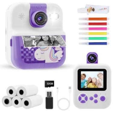 Imagem de Câmera Infantil Impressão Instantânea Com App + Sd32gb Rosa (Roxo)