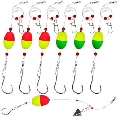 Imagem de 6 peças de equipamento de busca de peixes com flutuadores de pesca flutuantes e boias de pesca boias de pesca com ganchos para peixe-vermelho tubarão bluefish e robalo listrado (6/0 cores mistas - 6