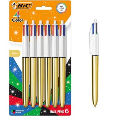Imagem de BIC Caneta esferográfica retrátil com brilho de 4 cores, ponta média versátil de 1,0 mm, 6 unidades em tinta sortida