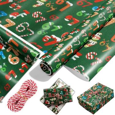 Imagem de Rolo de papel de embrulho de Natal com 67, papel de embrulho de meme, 43 cm x 4,7 m enrolado embalado - 67 meme Engraçado para presente de Natal adolescente, Papai Noel 67 Meme, exclusivo 67 papéis de