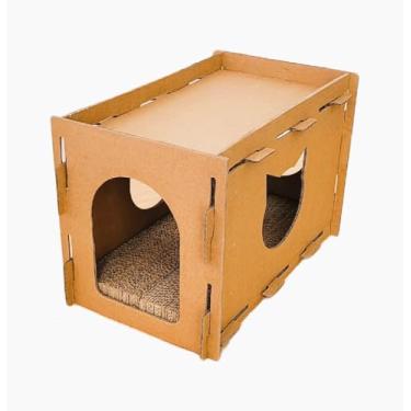 Imagem de Arranhador Toca para Gato Tipo Casinha em Papelão Reforçado, Super Resistente, Confortável e Divertido