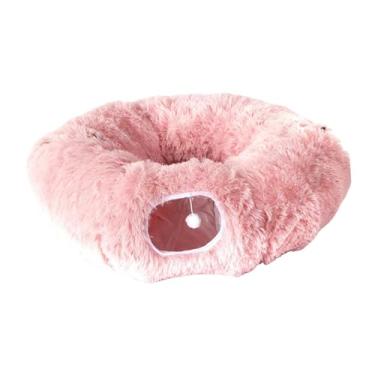 Imagem de KiBcsLic Túnel interativo para gatos, brinquedo compacto, multifuncional para animais de estimação com bola pendurada, ideal para furões e chinchilas, Rosa