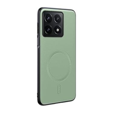 Imagem de Pzwoxukhov Capa compatível com Xiaomi 14T Pro 5G, couro PU, capa de telefone à prova de choque, compatível com MagSafe, compatível com Xiaomi 14T Pro 5G capa verde