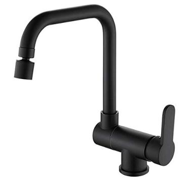 Imagem de Torneiras misturadoras de pia de cozinha dobráveis pia de cozinha, pia, giratória, dobrável, janela de abertura interna, cobre completo, preto quente e frio, torneira de cozinha, pia de lavanderia