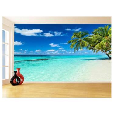 Imagem de Papel De Parede Coqueiros Praia Mar Azul Água 3,5M Npr261 - Você Decor