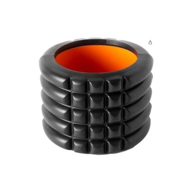 Imagem de Mini Rolo de Liberação Miofascial, EVA e PVC, Preto e Laranja, 10cm x 14cm, Superfície Lisa e Texturizada, para Relaxamento Muscular e Fisioterapia