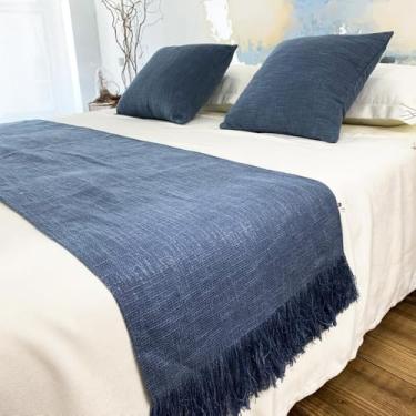 Imagem de Colcha de cama de hotel com borlas de cor sólida luxuosa manta de cama elegante cobertor de sofá sem desbotamento roupa de cama decorativa azul ||70 x 210 cm para cama de 1,8 m