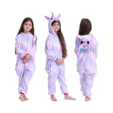 Imagem de Pijamas De Inverno Para Meninas, Macacão De Pelúcia Com Capuz De Unicó