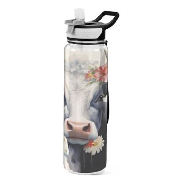 Imagem de ATTX Garrafa de água engraçada de vaca, 946 ml, à prova de vazamento e livre de BPA, garrafas de água reutilizáveis de plástico Tritan para viagens, academia, corrida, fitness #218