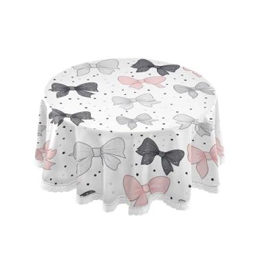 Imagem de SEHANY Toalha de mesa redonda com laço rosa de 152 cm, tecido lavável sem rugas, toalha de mesa decorativa de renda para restaurante, casamento, acampamento, festa de cinco de maio