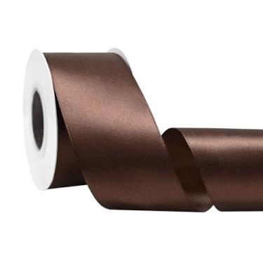 Imagem de Simplegoal Fita de cetim marrom dupla face 5,8 cm x 65 metros fitas de poliéster marrom para embrulho de presente fita de tecido para artesanato, buquê de flores, costura, artes, decoração de festa de