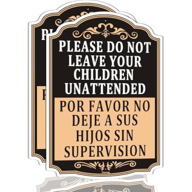 Imagem de POR FAVOR, NÃO DEIXE SEUS FILHOS UNATTENDIDO, Placa bilíngue, pacote com 2 sinais de trânsito, 35,5 x 25,4 cm metal refletivo ferrugem alumínio proteção UV, impermeável, resistente, fácil montagem