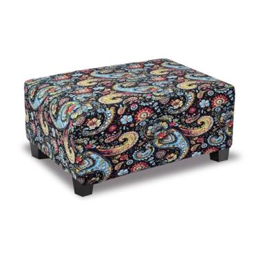 Imagem de TOPHMDECOR Capa otomana estampada retangular, capa elástica para apoio para pés com fundo elástico, protetor de tecido macio para otomano retangular na sala de estar ou quarto, médio, flor F