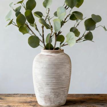 Imagem de NEBRYX Vaso de cerâmica grande, vaso minimalista de 26 cm para decoração de casa, vaso de flores feito à mão para mesa central, casamento, sala de estar, decoração de cozinha, decoração de prateleira