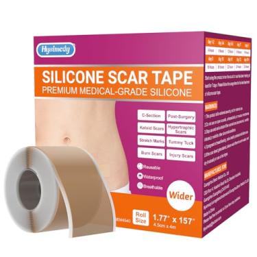 Imagem de Fita de silicone para cicatrizes de grau médico para cicatrizes cirúrgicas 4,6 cm x 398,8 cm 4 m Folhas profissionais de silicone para tratamento de cicatrizes para rugas faciais, recuperação de seção