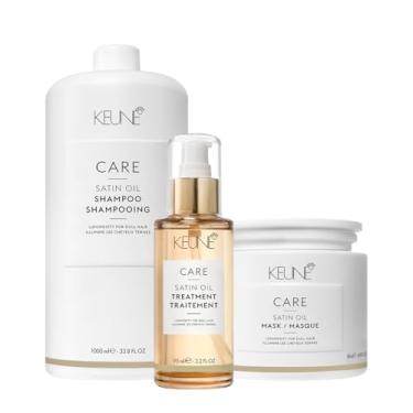 Imagem de Kit Keune Care Satin Oil Shampoo Litro Máscara G e Satin Oil (3 produtos)