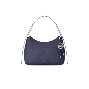 Imagem de Michael Kors Nolita ombro conversível com zíper médio, ferragens prateadas/couro nobuck/azul vestido