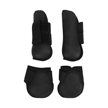 Imagem de CUOFYUNL 4 peças botas de perna traseira de cavalo botas leggings de salto de obstáculo botas equipamento de proteção de perna de cavalo (1 conjunto preto médio)