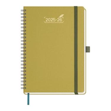 Imagem de BEZEND Agenda semanal 2025 2026 com 2 colunas, calendário de 18 meses, diário, mensal e anual, com anotação, agenda espiral de caderno de 15 x 21,6 cm, capa macia de couro PU, mostarda