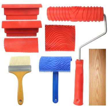 Imagem de Kyuionty Conjunto de 7 peças de ferramentas de granulação de madeira, ferramenta de pintura de rolo de madeira falsa DIY ferramenta de granulação de borracha, ferramenta de pintura de textura de