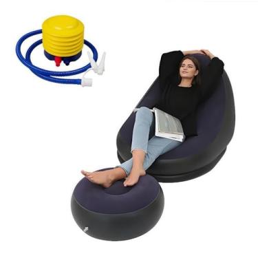 Imagem de Sofá Inflável Portátil 3 em 1 com Bomba de Ar Poltrona Cama Dobrável Para Camping Praia e Casa(Estilo A/Azul)