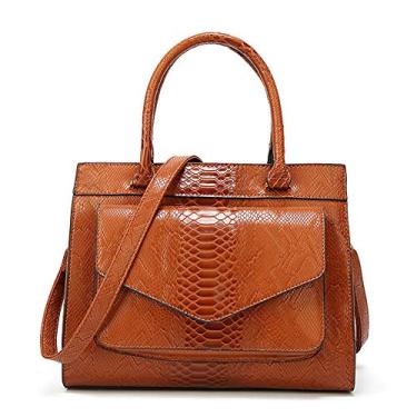 Imagem de Bolsa feminina de grande capacidade elegante cobra couro PU bolsa de ombro simples que combina com todos os tipos de bolsa transversal, Marrom, 1