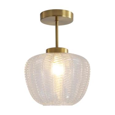 Imagem de Luminárias de teto douradas para banheiro, com vidro canelado em formato de bolha, luminárias de teto tipo globo em latão antigo para hall de entrada.