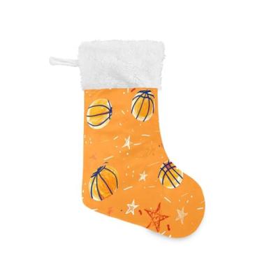 Imagem de Wassud Meia de Natal fofa com bolas de basquete brancas de 45,7 cm para decoração de lareira e cornija de lareira pacote com 2