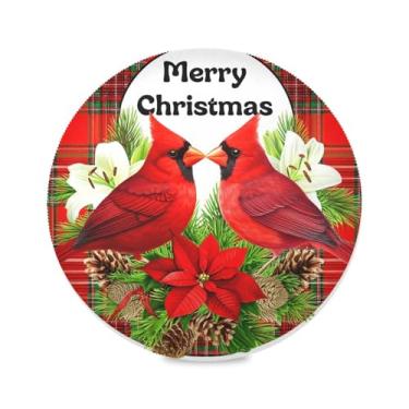 Imagem de Wassud Jogo americano de Natal pássaros vermelhos tapetes de mesa para cozinha e jantar tapetes laváveis resistentes ao calor decoração de mesa 39 cm