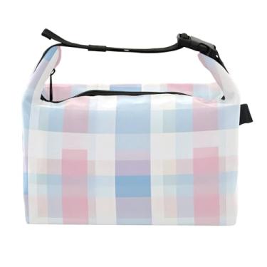 Imagem de Lancheira para mulheres e homens, lancheira isolada, reutilizável, para escritório, piquenique, exterior, tabuleiro de xadrez colorido